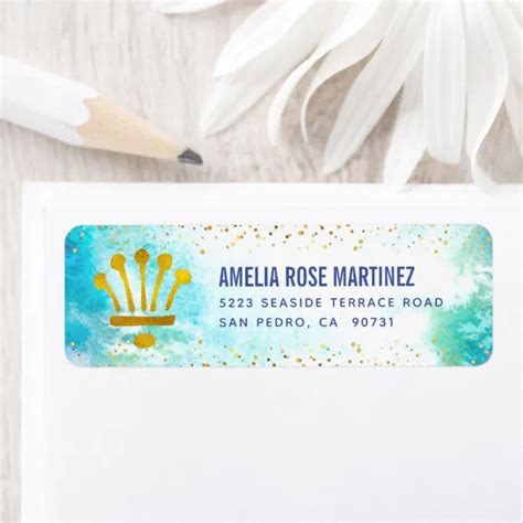 Quinceañera Turquoise Watercolor Gold Foil Address Label Zazzle