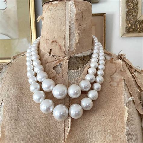 1980 S Anne Klein Double Strand Pearl Necklace Gem