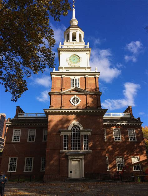 Independence Hall as seen from Independence Square where a crowd ...