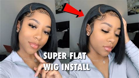 How To Get A Super Flat Glueless Lace Wig Install Short Bob Wig