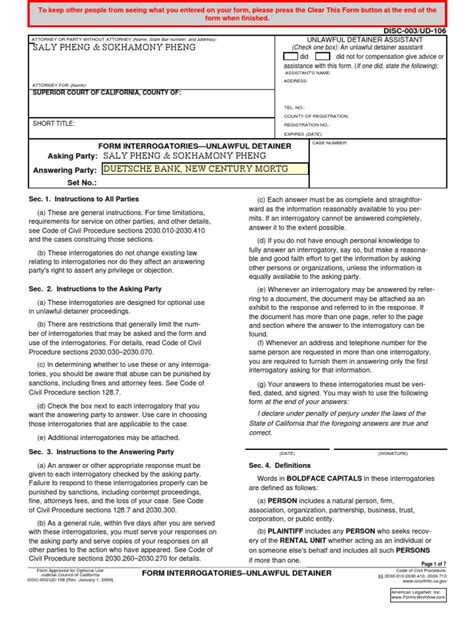 Disc003 Form Interrogatories—unlawful Detainer Interrogatories Eviction