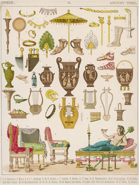 Various Ancient Greek Things Such Drawing By Mary Evans Picture Library