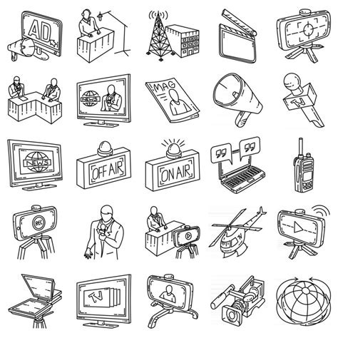 Broadcasting Set Icon Vector Doodle Hand Drawn Or Outline Icon Style