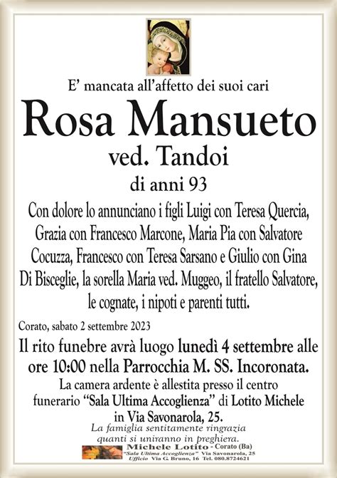 ROSA MANSUETO Ved Tandoi Corato Necrologi Web