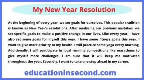 Paragraph Writing On My New Year Resolution Education In Second