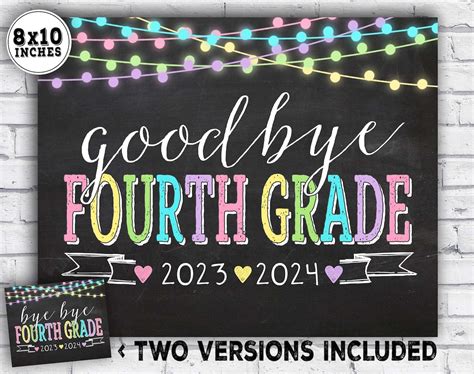 Last Day Of 4th Grade Sign Last Day Of School Sign 2024 Bye Bye Fourth