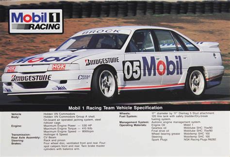 Peter Brock Mobil 1 Racing Holden Vn Group A Commodore Specification