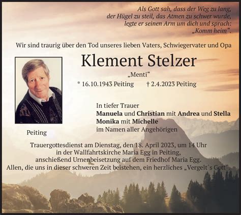 Traueranzeigen Von Klement Stelzer Trauer Merkur De