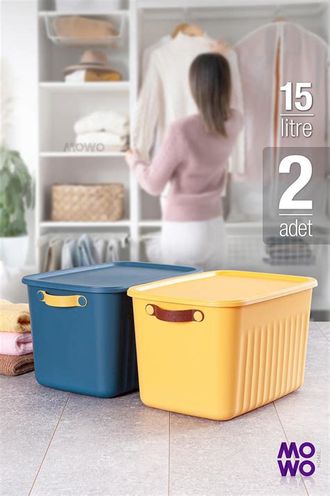 Mowo Home Storage Box Sarı İndigo 2 Adet 15 Lt Çok Amaçlı Düzenleyici