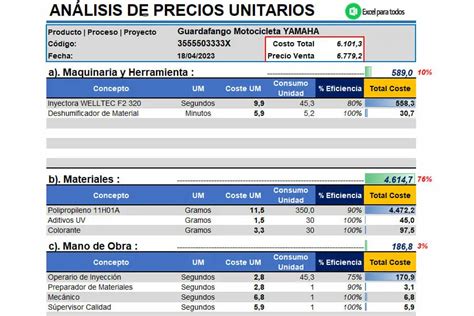 Formato de Análisis de Precios Unitarios en Excel