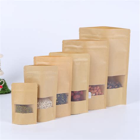 Food Industrial Use Frosted Window Kraft Paper Bag With Zipper Kolysen