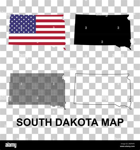 Set Of South Dakota Map Shape United States Of America Flat Concept