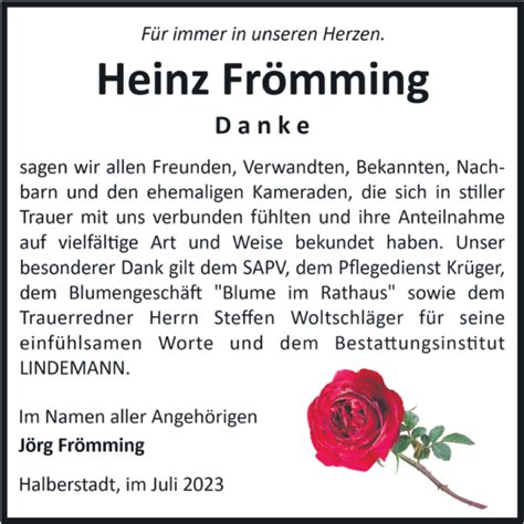 Traueranzeigen Von Heinz Frömming Abschied Nehmende