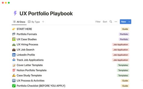 Notion Template Gallery – UX portfolio playbook