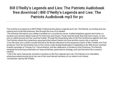 Bill Oreillys Legends And Lies The Patriots Audiobook Free Download