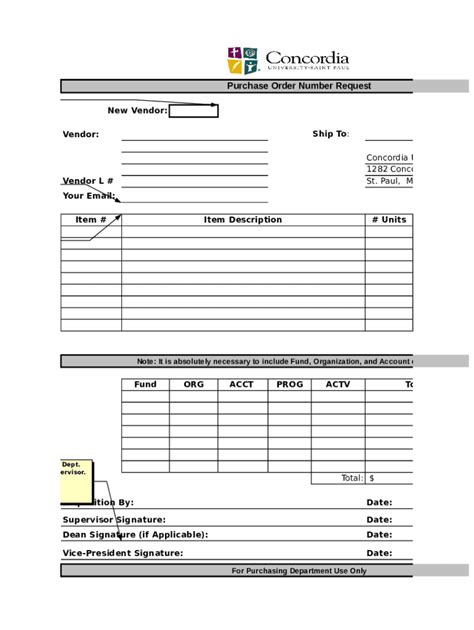 Fillable Online Concordia Csp Purchase Order Number Request Fax Email