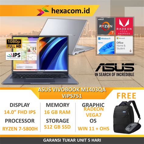 Jual Asus Vivobook X M Qa Vips Ryzen H Gb Gb Ssd