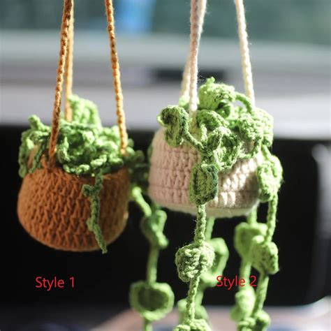 Boho Car Plant Crochet Hanging Basket Hanging Plant For Car Decor Car