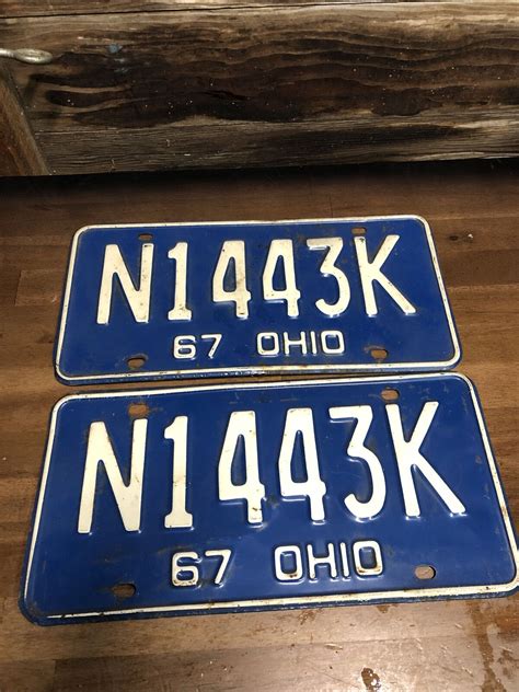 Vintage 1967 Ohio License Plate White On Blue Muscle Car Plate Ebay