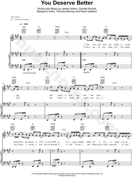 James Arthur You Deserve Better Sheet Music In F Minor Transposable