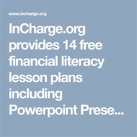 inchargeorg    financial literacy lesson plans including