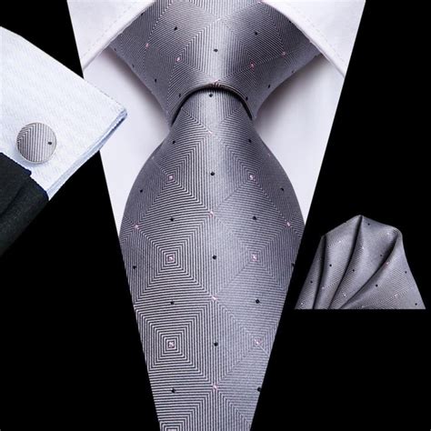 Gray Plaid Dot Silk Tie Pocket Square Cufflink Set Cufflink Set Tie