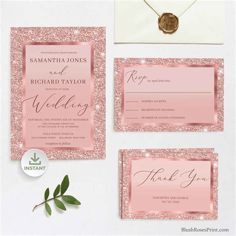 CLOE Rose Gold Wedding Invitation Suite Editable Templates Digital By