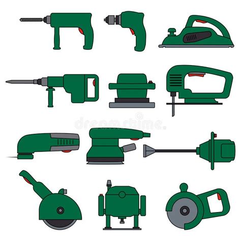 Set Of Electric Power Tools For Carpentry And Construction Work