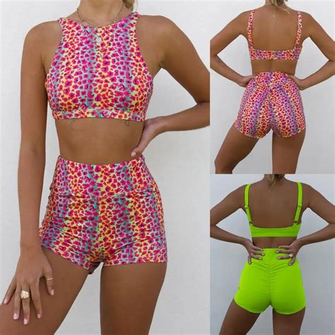 Summer Two Piece Swimsuit With Shorts Bottom Women High Neck