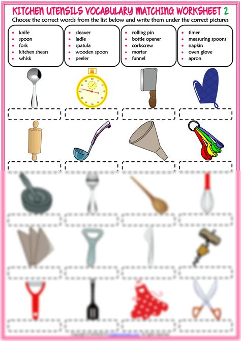 Solution Kitchen Utensils Vocabulary Esl Matching Exercise Worksheets