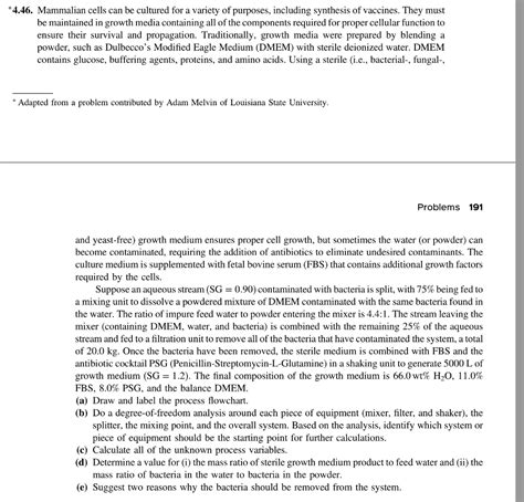Solved *4.46. Mammalian cells can be cultured for a variety | Chegg.com 