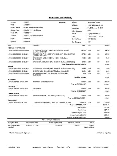 Hospital Bill | PDF | Health Care | Medicine