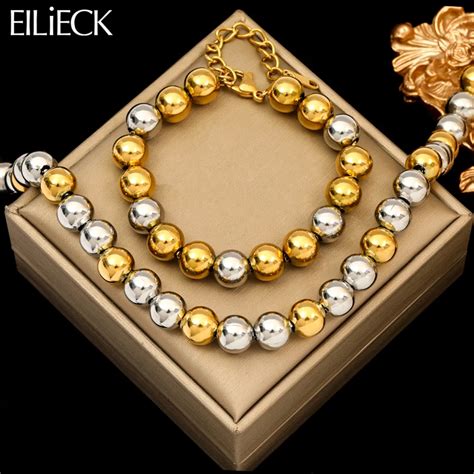 EILIECK Collar De Bolas De Acero Inoxidable 316L Para Mujer Y Ni A