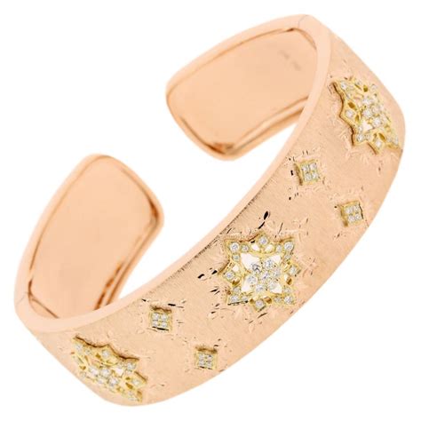 18k Yellow And Rose Gold Diamond Openwork Bangle Art Bracelet In