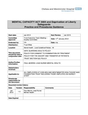 Fillable Online Mental Capacity Act And Deprivation Of Liberty