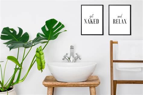 Get Naked And Relax Modern Typography Bathroom Prints Set Of Etsy UK