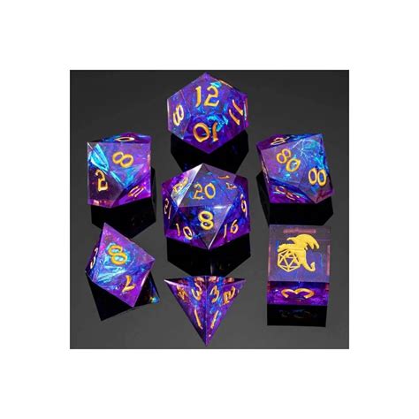 Purple Captured Magic Handmade Sharp Edge Dice Set 7 Stuks De