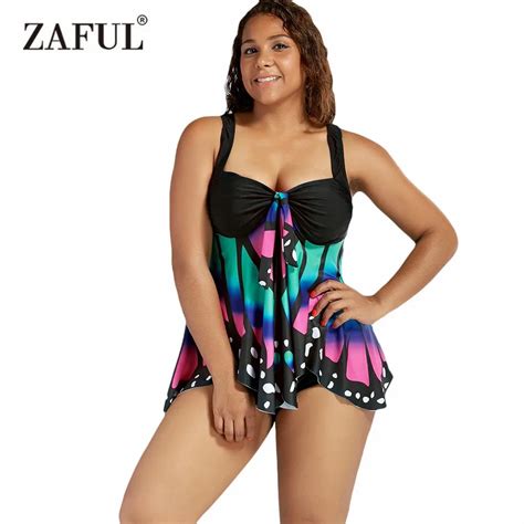 Zaful 2017 Women New Plus Size Butterfly Print Blouson Tankini Sexy