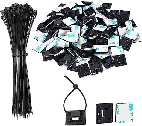 Amazon Seuyeugx Black Cable Tie Zip Self Adhesive Mounts Set