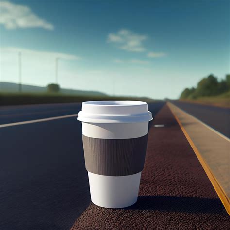 Coffee to go on the background of the road. Illustration 22012682 Stock