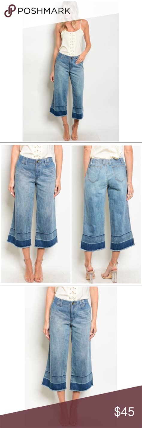 Blue Denim Distressed Wide Leg Capri Jeans M Nwt Clothes Design