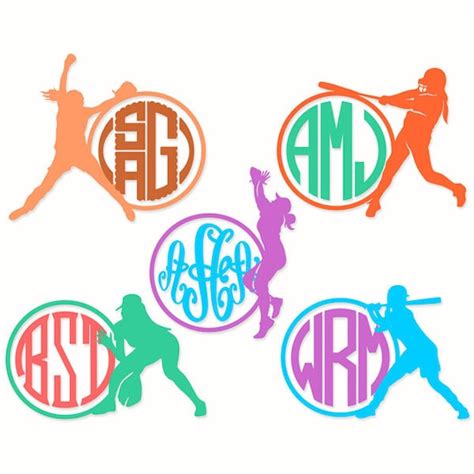 Softball Monogram Cuttable Designs Svg Dxf Eps Use With