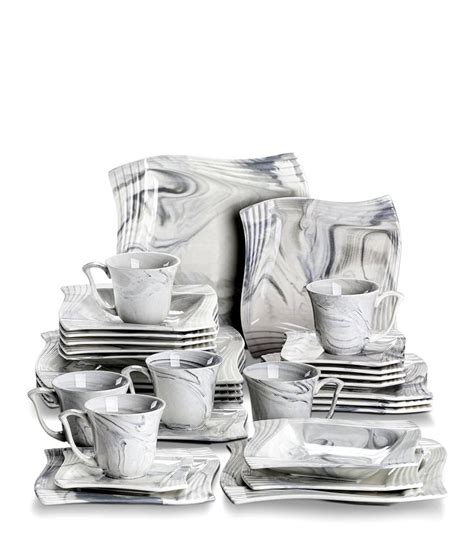 MALACASA Dinnerware Sets For 12 60 Piece Square Plates And Bowls Sets