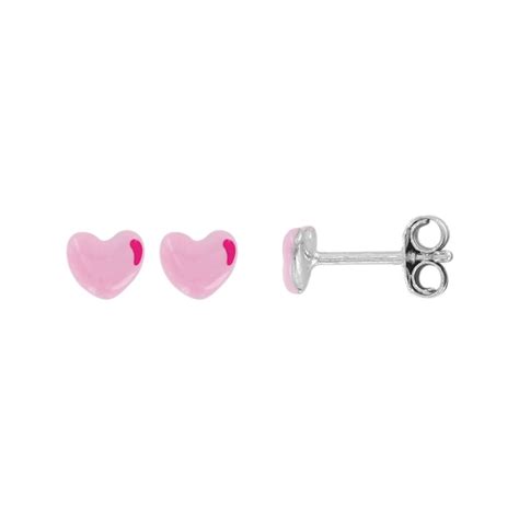 Boucles D Oreilles Puces Coeur Mail Rose Argent Rhodi La