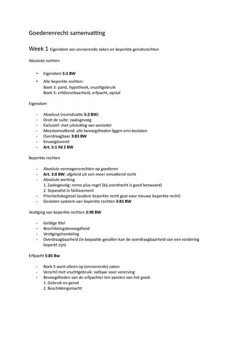 Goederenrecht Samenvatting 5 1 Lid 2 BW Beperkte Rechten Absolute