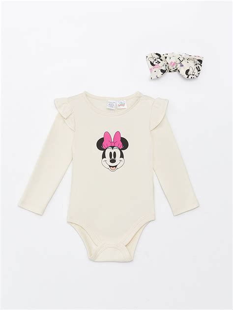 Crew Neck Long Sleeve Minnie Mouse Printed Baby Girl Pieces Set