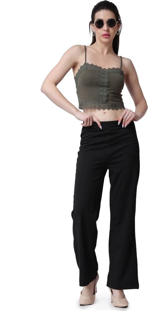 Popwings Formal Casual Black Solid Highrise Women Trouser Popwings