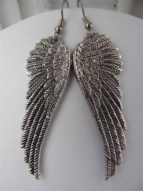 Large Ornate Antiqued Silver Guardian Angel Wing Earrings Etsy Wing