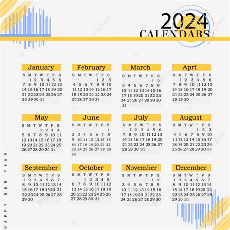 Calendario Amarillo 2024 Calendario De Escritorio Simple Vector PNG