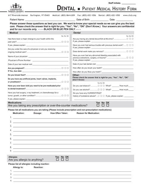 Printable Dental Health History Forms Fill Online Printable